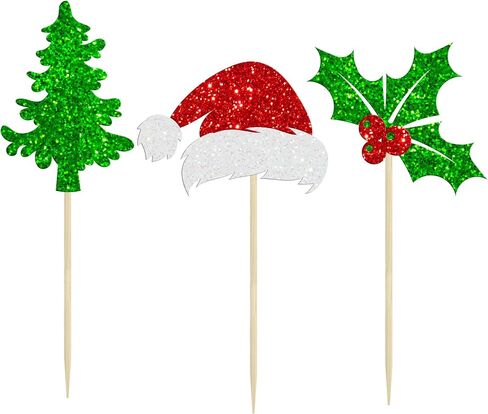 24pcs Christmas One Cupcake Toppers Red Glitter First Birthday Party Cupcake يختار استحمام الطفل in Saudi Arabia