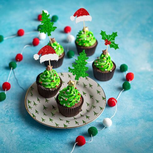 24pcs Christmas One Cupcake Toppers Red Glitter First Birthday Party Cupcake يختار استحمام الطفل in Saudi Arabia