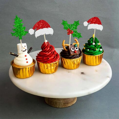 24pcs Christmas One Cupcake Toppers Red Glitter First Birthday Party Cupcake يختار استحمام الطفل in Saudi Arabia