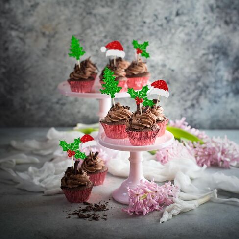 24pcs Christmas One Cupcake Toppers Red Glitter First Birthday Party Cupcake يختار استحمام الطفل in Saudi Arabia
