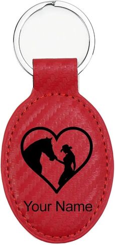 سلسلة مفاتيح Lasergram Oval ، Horse Cowgirl Heart ، نقش شخصي in Kuwait