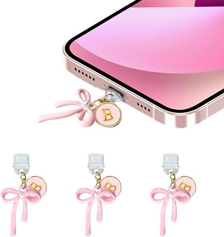 3Pcs Pink Bow USB C Kindle Dust Plug Charms for iPhone 16/15 Pro Max/Plus,Cute Initial Type C Dust Plug Covers for Phone Charging Port,Port Cover Protector Accessories for Kindle Paperwhite Colorsoft in Kuwait