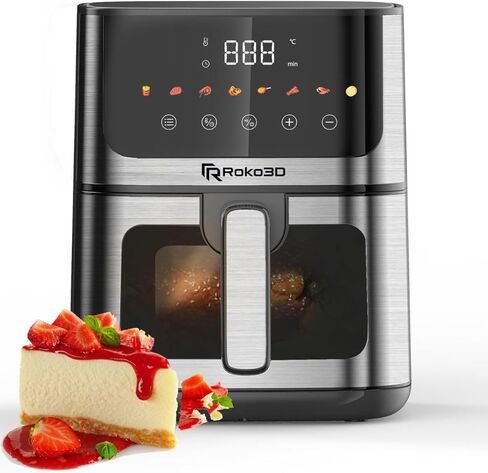 Glass Air Fryer Non Toxic ROKO 3D 4.5 Quart | Innovative Technology For Easy Cooking without Oil | Deep Fry, Bake, Roast Diet Meals | Diswasher Safe, Timer Settings, Led Panel, White Design in Saudi Arabia