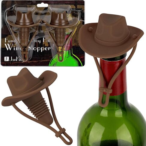 Cowboy Hat Silicone Wine Stopper, Funny Hat Shaped Wine Stoppers, Cute Kitchen Gadgets Wine Accessories Tools Gifts, Decoration Bottle Stoppers (2 Pack/Wheat color) in Saudi Arabia