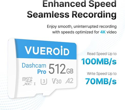 بطاقة DashCam Pro MicroSD سعة 256 جيجا بايت مع محول القارئ ، C10 ، V30 ، UHS-I ، الفئة 10 ، بطاقة ذاكرة عالية السرعة A2 للفيديو 4K UHD ، اقرأ سرعة تصل إلى 100 ميجابايت/ثانية in Kuwait