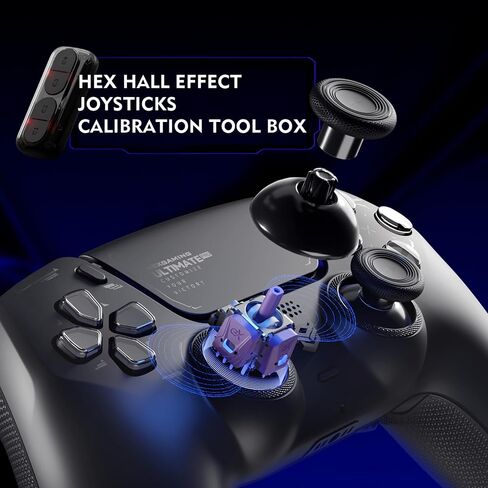 HEXGAMING ULTIMATE PRO Gaming Controller Compatible with ps5/PC/Mobile - 4 Back Buttons, 6 Custom Profiles, Adjustable Triggers, 8 Swappable Thumbsticks - Hall Effect Explorer Black in Kuwait