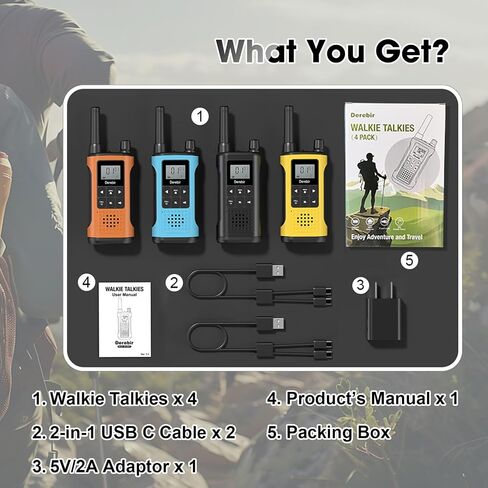 Walkie Talkies Long Range for Adults-4 Pack Rechargeable Walkie Talkies 22 FRS Channels 2-Way Radios with NOAA Weather Alert,VOX,Flashlight and 1500mAh Li-ion Battery for Family Camping Hiking in Kuwait