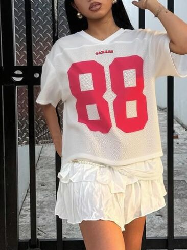 Verdusa Women's Plus Size Jersey Shirts Number Graphic Tees Short Sleeve T Shirt in Saudi Arabia