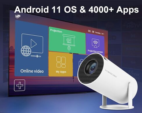 【Electric Focus】Projector with WiFi 6 and Bluetooth 5.0, Mini Portable Native 720P with 4K Support, Smart Proyector Built in Android 11, Auto Vertical Keystone, Home Movie Projectors for Outdoor in Kuwait