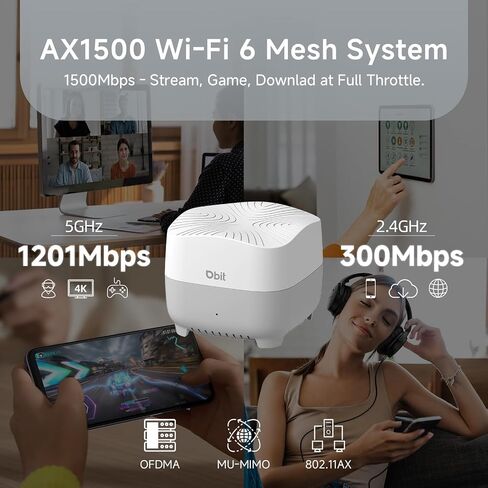 DBIT AX1500 WiFi 6 Mesh Wi-Fi System | 3,900 Sq Ft Coverage & 120 Devices | Dual-Band, Seamless Roaming, Parental Controls | Replaces Wireless Router and Extender | 4 Gigabit Ports Per Unit (2-Pack) in Kuwait