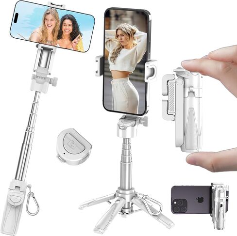 Mini Selfie Stick Tripod, Extendable Grip Phone Tripod with Detachable Remote Pocket Size, 4-in-1 Mini Phone Grip, 10m Wireless Shutter, Vlog Livestreaming Photography （Black） in Kuwait