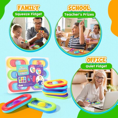 Sensory Marble Fidget for Kids Classroom- 18 Pack Gel Squeeze Stress Anxiety Autistic ADHD, Quiet Fidget Classroom Treasure Box Prize, Adult Special Needs Worry Stones, Bulk Gifts Stocking Stuffers in Saudi Arabia