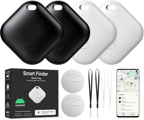 علامات تعقب الهواء لنظام Android （ليس لنظام iOS أو Huawei） Tracker Bluetooth لعلامة Tracking Smart Smart لـ Google Find My Device App Siteer لـ Backpack و Keys (White & Black-4pcs) in Kuwait