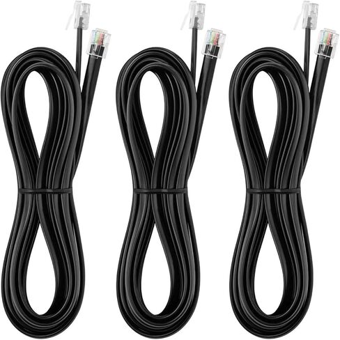 Vthahaby 3.3ft - 3Pack RJ12 كابل الهاتف 6P6C ، أسود ، ذكر إلى ذكر مستقيم على مستقيم لكل من البيانات ونقل الإشارة الصوتية لسلك الهاتف ، الفاكس ، مودم DSL ، الطابعة ، الراديو in Kuwait