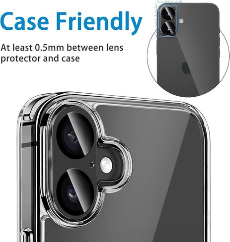 Compatible with iPhone 16 and 16 Plus Camera Lens Protector, Bling Rhinestone Sparkle Diamond 9H Tempered Glass Lens Cover Shockproof Full Protective Camera Cover in Kuwait