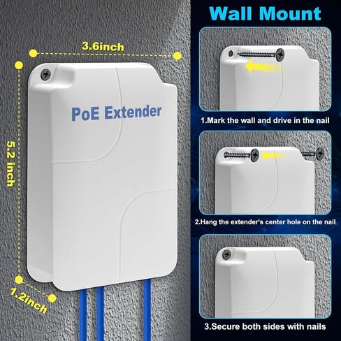 PoE Extender Gigabit, 5 Port PoE Repeater, 1 in 4 Out, 90W in 60W Out, Extends 100m, Vlan, IEEE802.3af/at/bt for IP Camera, PoE Power AP, IP Telephone, 10/100/1000Mbps, Wall Mount in Kuwait