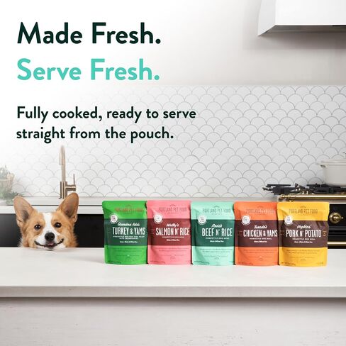 شركة Portland Pet Food Company Fresh Dog Food Pouches - Mix -Mix -Mix -Mix من الدرجة البشرية ووجبات الحيوانات الأليفة الرطبة - جرو صغير وكبير كبار الكلاب - أغطية وجبة خالية من الغلوتين ، مصنوعة في الولايات المتحدة الأمريكية - 6 حزمة متنوعة in Kuwait