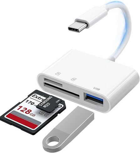 MaxRenard USB-C SD Card Reader for iPhone & iPad, Dual-Port Memory Card Adapter for Cameras – Supports SD, Micro SD, USB 3.0, Plug & Play – No App Needed in Kuwait