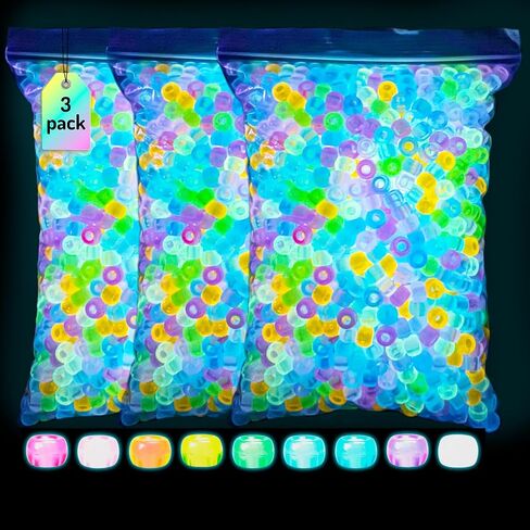 Glow in The Dark Pony Beads Bulk, 1000pcs 6x9mm Hair Beads Rave Kandi Acrylic Beads for Bracelets Neon Luminous Colored UV Beads Charms for Kids Toys Gifts Girls Jewelry Making Crafts Party Supplies in Saudi Arabia