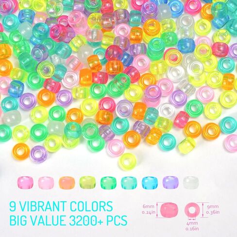 Glow in The Dark Pony Beads Bulk, 1000pcs 6x9mm Hair Beads Rave Kandi Acrylic Beads for Bracelets Neon Luminous Colored UV Beads Charms for Kids Toys Gifts Girls Jewelry Making Crafts Party Supplies in Saudi Arabia