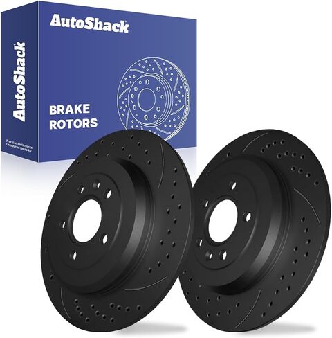 Autoshack الخلفي حفر ودوارات الفرامل المشقوق | استبدال Ford Explorer Edge Flex خمسمائة حرة Taurus X Lincoln MKX MKS Mkt Mkt Mercury Sable | أسود مطلي | 2-PC مجموعة | Nightguard in Saudi Arabia