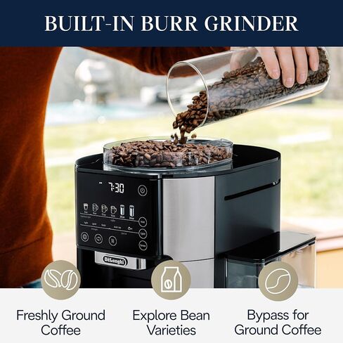 De'longhi TrueBrew Drip Coffee Maker ، بنيت في طاحونة ، خدمة واحدة ، من 8 أونصة إلى 24 أوقية مع 40 أوقية من القنسي in Kuwait