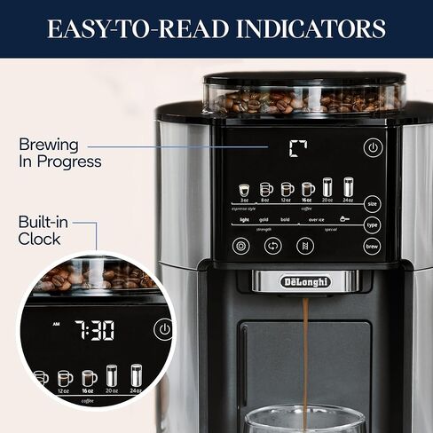 De'longhi TrueBrew Drip Coffee Maker ، بنيت في طاحونة ، خدمة واحدة ، من 8 أونصة إلى 24 أوقية مع 40 أوقية من القنسي in Kuwait