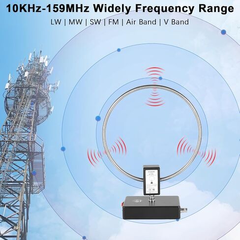 K-480WLA Portable Active Loop Antenna 0.5MHz-500MHz 30dBi Broadband Receiving Antenna | Built-in Filter | LW/MW/SW/FM/VHF/HF/Air 6 Meters SDR Ham Radio Antenna with 1800mAh Battery in Kuwait