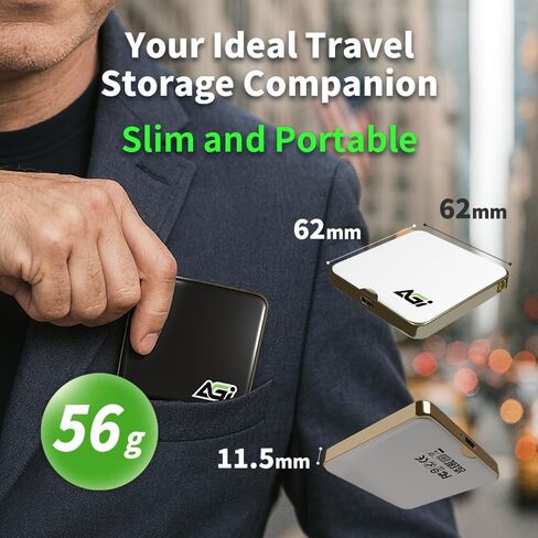 Agi EDM38 Magnetic Portable 1TB SSD ، 2050 MB/S Type-C USB 3.2 GEN 2X2 Storage (Black) ، سجل PRORE 4K ، محرك الحالة الصلبة الخارجية لـ iPhone 16/15 Pro Max ، الهاتف الذكي ، الكمبيوتر اللوحي ، الكمبيوتر المحمول in Kuwait