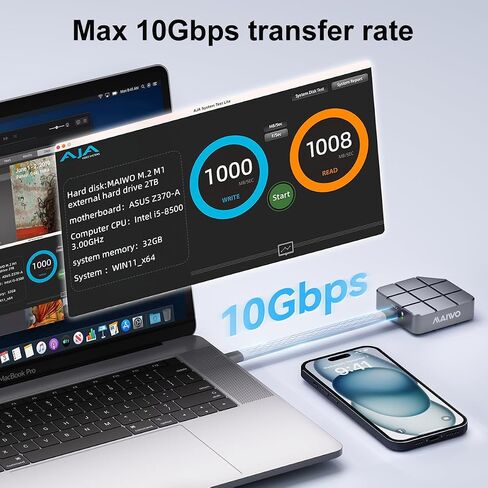 MAIWO 2230 SSD Enclosure for M.2 NVMe PCIe SATA,USB-C 10Gbps Full Aluminum Compatible with iPhone 15/16 Pro/Max 4K ProRes Recording, Windows, macOS, Linux, Tool-Free in Saudi Arabia