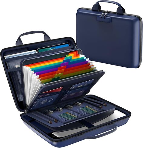 Fireproof Document Box, Hard Case Fireproof File Organizer with Lock and 13 Pocket Accordion File Folder, Portable Safe Box for Home Office Travel to Storage Important Documents Laptop Black in Saudi Arabia