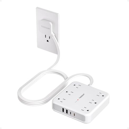 Surge Protector Power Strip 2100J ، Tessan 5 FT Sext Scar مع منافذ مسطحة منافذ متعددة ، 4 USB (2 USB C) و 6 منافذ AC ، محطة شحن الموانئ متعددة للمنزل الأساسيات in Saudi Arabia