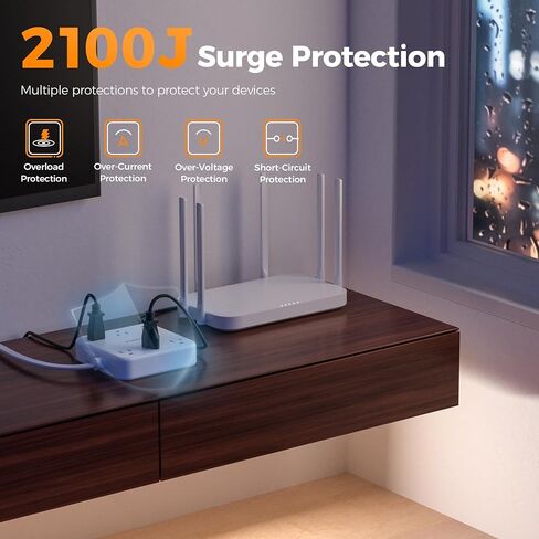Surge Protector Power Strip 2100J ، Tessan 5 FT Sext Scar مع منافذ مسطحة منافذ متعددة ، 4 USB (2 USB C) و 6 منافذ AC ، محطة شحن الموانئ متعددة للمنزل الأساسيات in Saudi Arabia