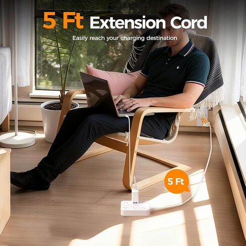 Surge Protector Power Strip 2100J ، Tessan 5 FT Sext Scar مع منافذ مسطحة منافذ متعددة ، 4 USB (2 USB C) و 6 منافذ AC ، محطة شحن الموانئ متعددة للمنزل الأساسيات in Saudi Arabia
