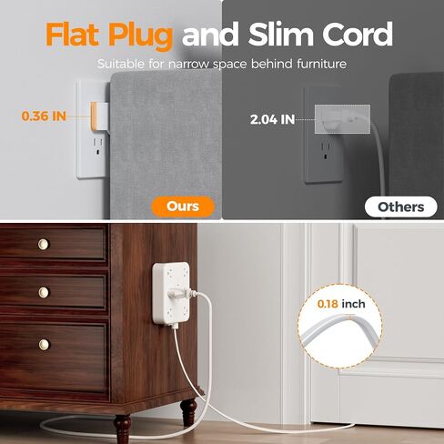 Surge Protector Power Strip 2100J ، Tessan 5 FT Sext Scar مع منافذ مسطحة منافذ متعددة ، 4 USB (2 USB C) و 6 منافذ AC ، محطة شحن الموانئ متعددة للمنزل الأساسيات in Saudi Arabia