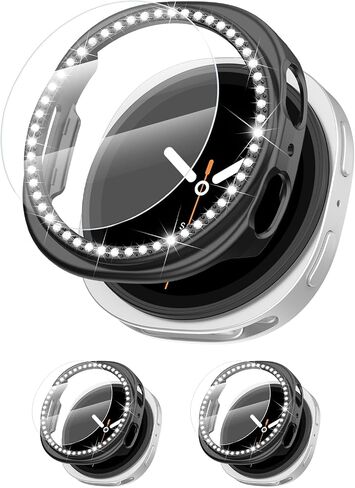 [2+2pack bling diamond case for samsung galaxy watch 8 شاشة واقي شاشة 40 مم نساء ، glitter rhinestone protraction pc coves for galaxy watch 8 case 40mm cover accessories in Kuwait