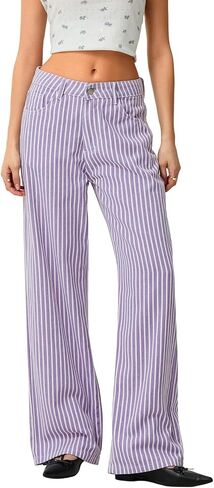 Franhais Striped Jeans for Women Trendy Drawstring Low Rise Baggy Jeans Y2K Straight Wide Leg Boyfriend Denim Pants Street in Saudi Arabia