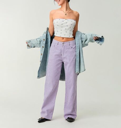 Franhais Striped Jeans for Women Trendy Drawstring Low Rise Baggy Jeans Y2K Straight Wide Leg Boyfriend Denim Pants Street in Saudi Arabia
