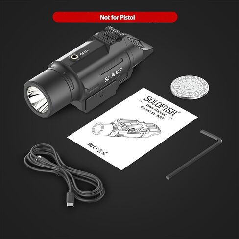 Solofish 1500 Lumen مصباح يدوي تكتيكي قابل للتكتيك متوافق مع السكك الحديدية عرض Picatinny 21 ملم للبندقية (وليس للمسدس) ، ضوء الأسلحة القابل لإعادة الشحن مع مؤشر/لحظة/طاقة in Kuwait