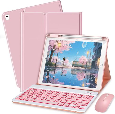 Keyboard Case for iPad 9.7 (6th Gen 2018 / 5th Gen 2017) / Pro 9.7 inch (2016) - 7 Colors Backlit Keyboard Cover and Mouse (Light Purple) in Saudi Arabia
