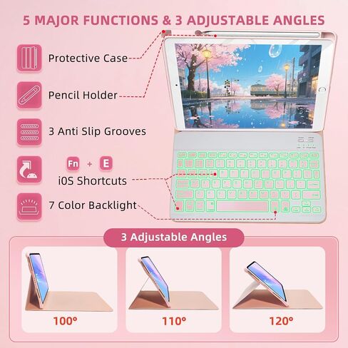 Keyboard Case for iPad 9.7 (6th Gen 2018 / 5th Gen 2017) / Pro 9.7 inch (2016) - 7 Colors Backlit Keyboard Cover and Mouse (Light Purple) in Saudi Arabia