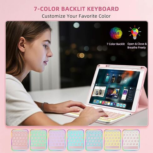 Keyboard Case for iPad 9.7 (6th Gen 2018 / 5th Gen 2017) / Pro 9.7 inch (2016) - 7 Colors Backlit Keyboard Cover and Mouse (Light Purple) in Saudi Arabia