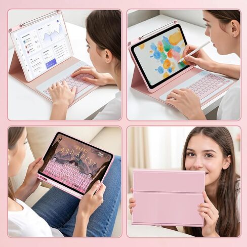 Keyboard Case for iPad 9.7 (6th Gen 2018 / 5th Gen 2017) / Pro 9.7 inch (2016) - 7 Colors Backlit Keyboard Cover and Mouse (Light Purple) in Saudi Arabia