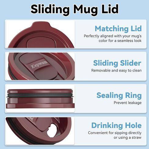 Spill-Resistant Sliding Lid for Self Heating Coffee Mug – Fits Kepwam T1, T2 & T2 Plus – Easy to Use & Clean in Kuwait