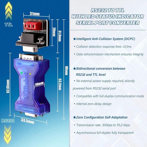 Passive RS-232 to RS-485 Serial Port Conversion Adapter with Status Indicator, Bidirectional Transmission, 15kV ESD and 600W Surge Transient Voltage Suppression Protect, Supports 32 Nodes. in Kuwait
