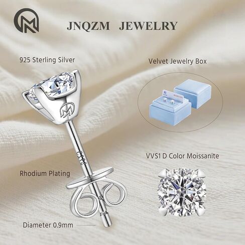 Moissanite Stud Earrings Rhodium Plated 925 Sterling Silver Earrings Moissanite Jewelry Gifts for Women Men in Saudi Arabia