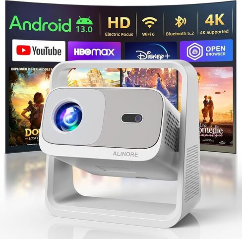 جهاز عرض ذكي مع WiFi و Bluetooth ، والتطبيقات المدمجة ، والكهرباء التركيز و Auto Keystone Protable Outdoor Projecor ، و Support 1080p Projector 4K ، وجهاز عرض الفيلم للمسرح المنزلي (أبيض) in Saudi Arabia
