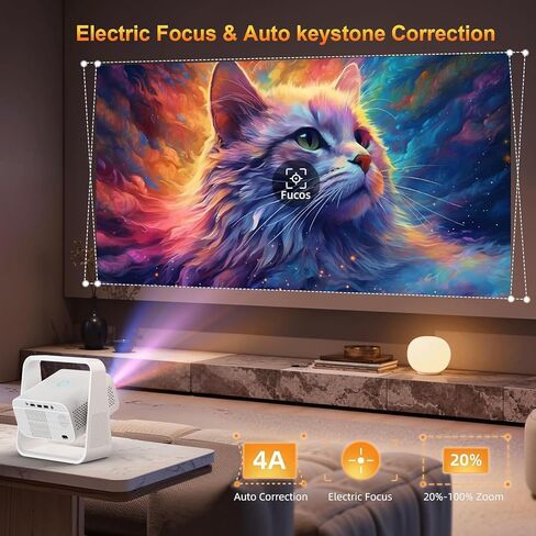 جهاز عرض ذكي مع WiFi و Bluetooth ، والتطبيقات المدمجة ، والكهرباء التركيز و Auto Keystone Protable Outdoor Projecor ، و Support 1080p Projector 4K ، وجهاز عرض الفيلم للمسرح المنزلي (أبيض) in Saudi Arabia