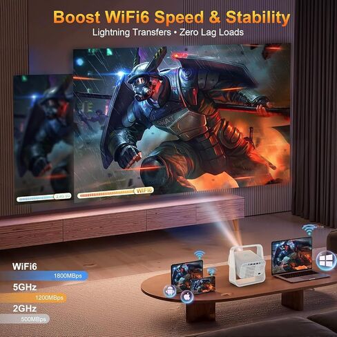 جهاز عرض ذكي مع WiFi و Bluetooth ، والتطبيقات المدمجة ، والكهرباء التركيز و Auto Keystone Protable Outdoor Projecor ، و Support 1080p Projector 4K ، وجهاز عرض الفيلم للمسرح المنزلي (أبيض) in Saudi Arabia