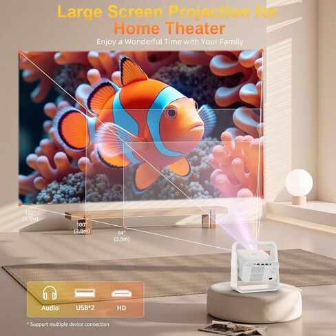 جهاز عرض ذكي مع WiFi و Bluetooth ، والتطبيقات المدمجة ، والكهرباء التركيز و Auto Keystone Protable Outdoor Projecor ، و Support 1080p Projector 4K ، وجهاز عرض الفيلم للمسرح المنزلي (أبيض) in Saudi Arabia
